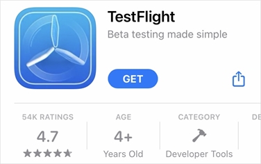 The TestFlight app in the iOS app store.